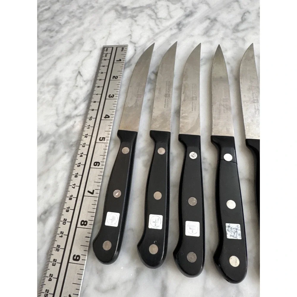 Wusthof Gourmet 4050/12cm Steak Knives Set of 6 Solingen Germany Black Handle